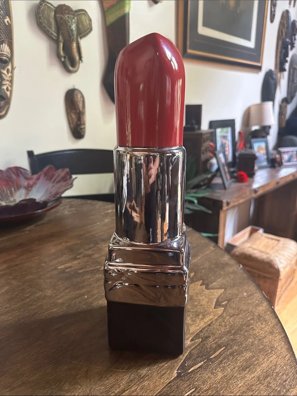Red & Silver Large Lipstick-Shaped Decorative ceramic Vase